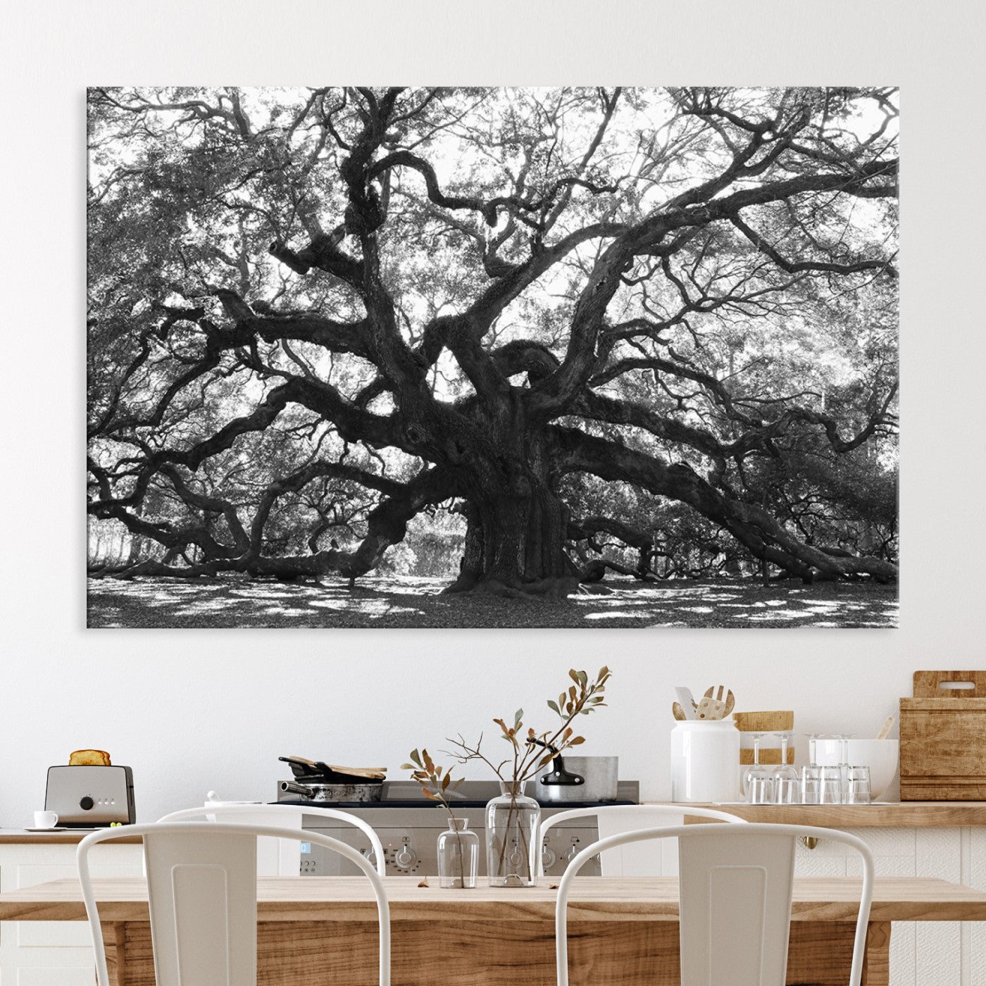 Ancient Oak Wall Art Canvas Print, Framed Twisted Branches Art Picture Print, Gnarled Tree Perfect Moody Nature Decor