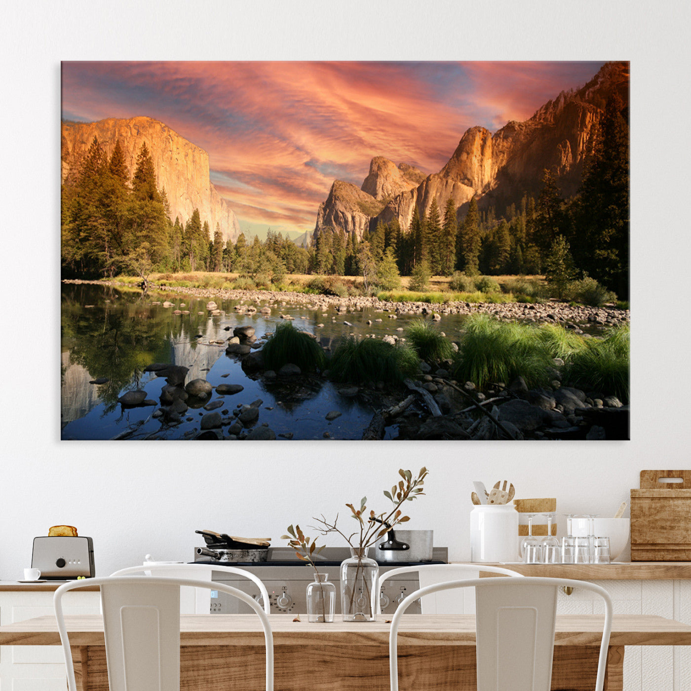 Yosemite Valley Canvas Wall Art, Framed El Capitan Art Picture Print, Sunset Sky Perfect Vibrant Western Decor