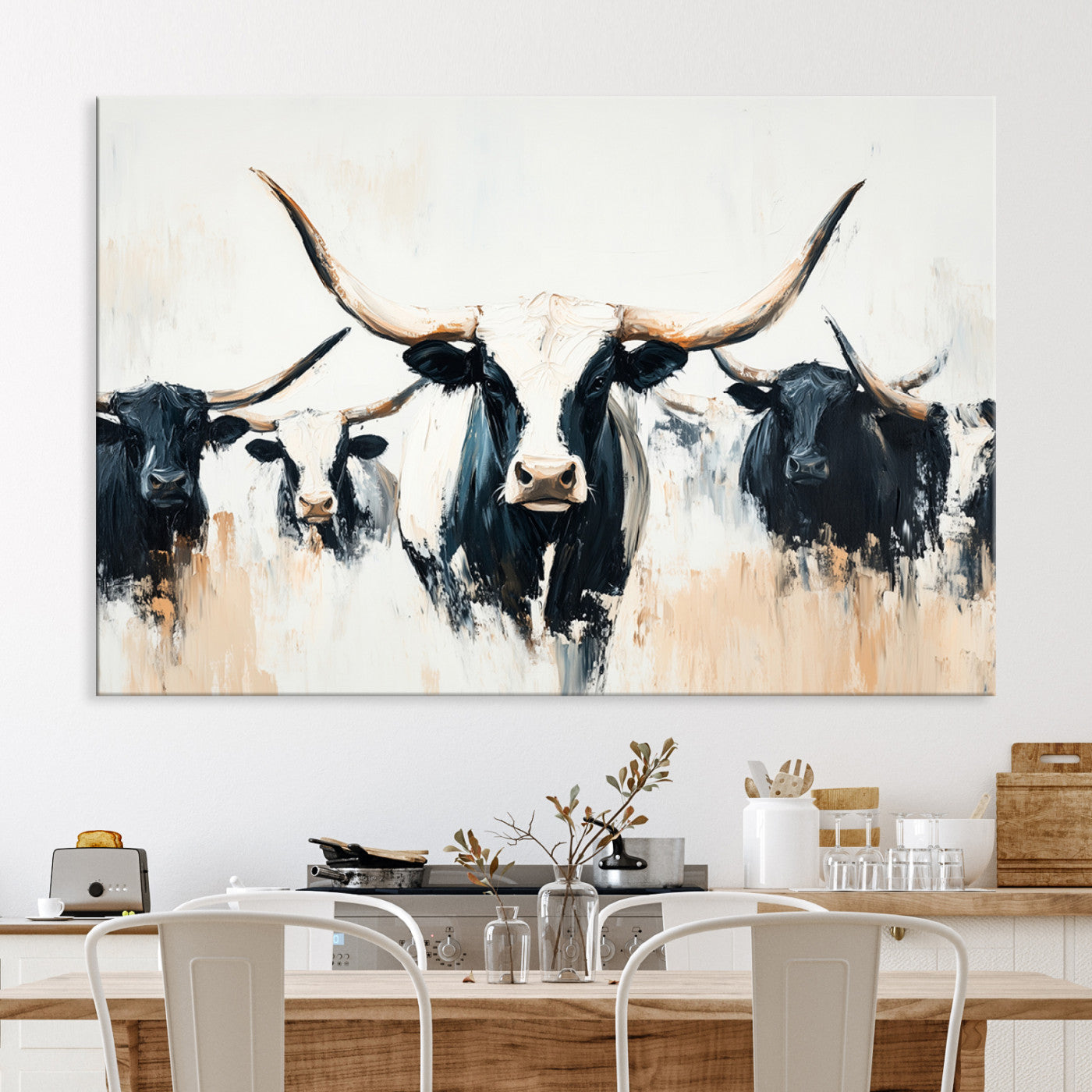 Texas Longhorn Wall Art Canvas Print, Framed Western Cattle Art Picture Print, Horned Bull Perfect Rustic Western Decor, Western Cattle