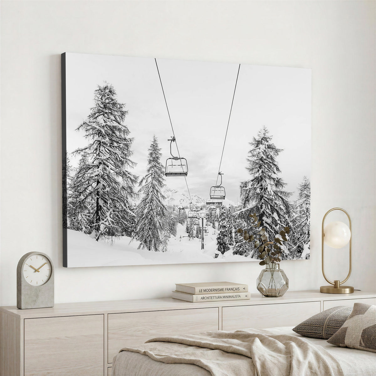 55003599D-MGV-CV-24X16 - Ski Lift Wall Art | Framed Snowy Mountain Canvas Artwork