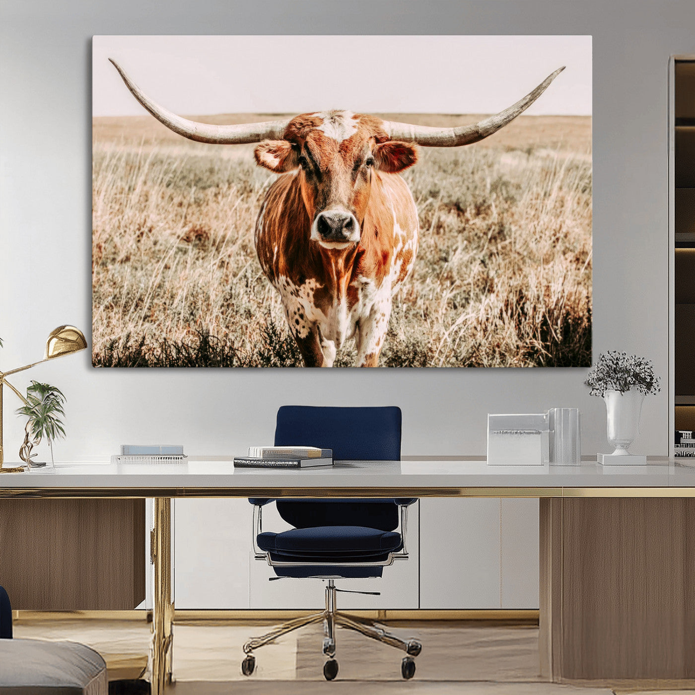 MGV-CV-36X24 - Wall Art Canvas Print Majestic Longhorn Graceful Strength in Every Curve Bold Spirit of the Wild