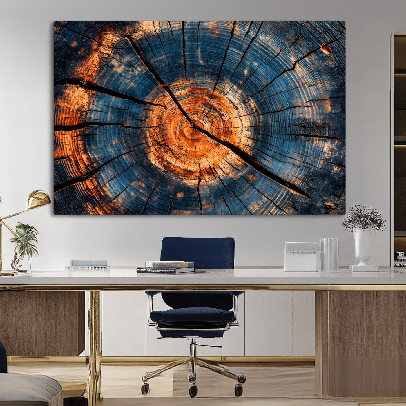 MGV-CV-36X24 - Burnt Wood Wall Art Canvas Print, Framed Aged Timber Art Picture Print, Rustic Tree Slice Perfect Rustic Decor Artwork