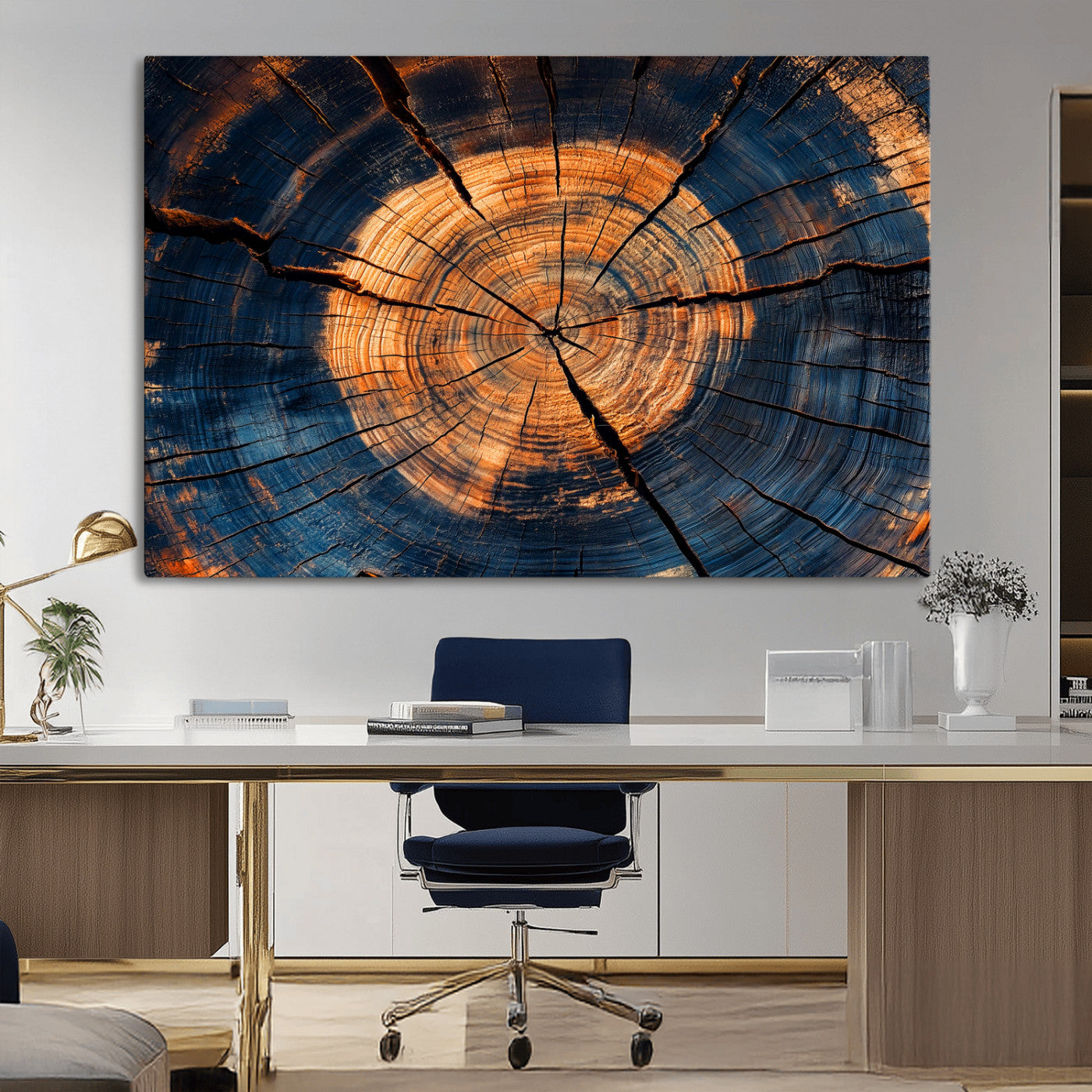 MGV-CV-36X24 - Burnt Wood Wall Art Canvas Print, Framed Aged Timber Art Picture Print, Rustic Tree Slice Perfect Rustic Decor Artwork