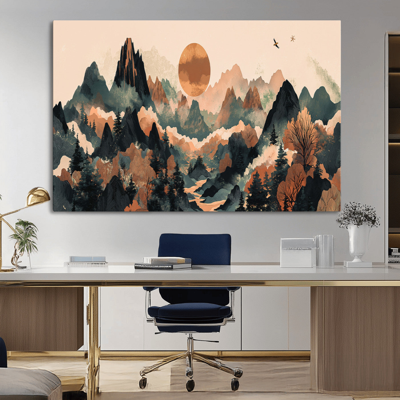 MGV-CV-36X24 - Wood Mountain Landscape Wall Art Canvas Print, Framed Sunset Hills Art Picture Print, Abstract Nature Perfect Boho Decor Artwork