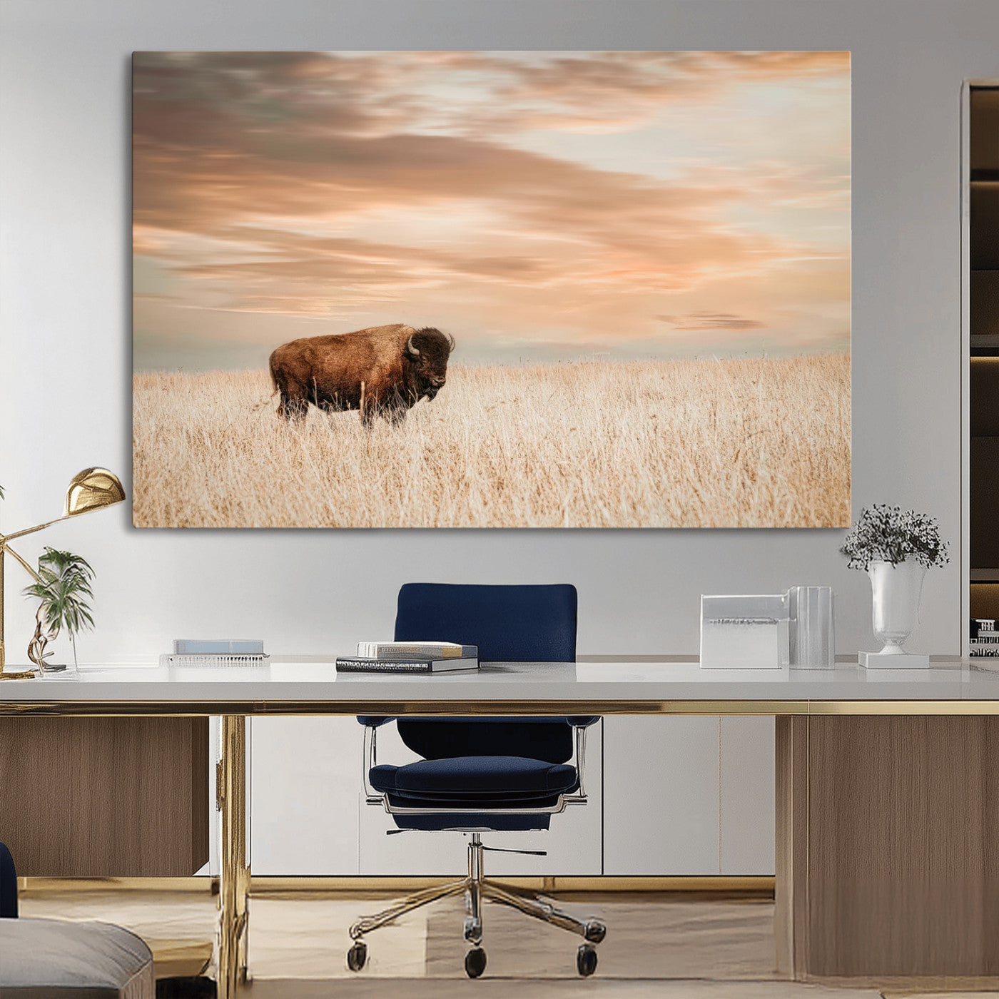 MGV-CV-36X24 - Bison Wall Art Canvas Print, Framed Buffalo Art Picture Print, Western Prairie Perfect Rustic Decor Artwork
