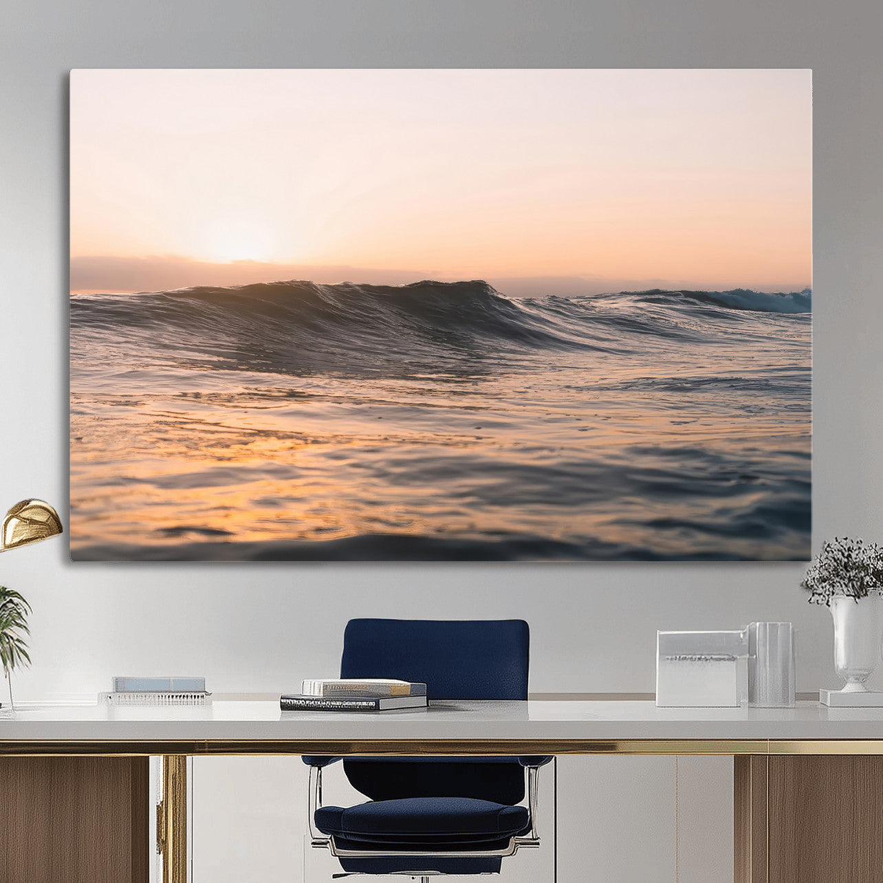 46299358-MGV-CV-36X24 - Golden Sunset Ocean Wall Art – Tranquil Waves & Peaceful Horizon Canvas Print, Soft Light and Evening Glow for Serene Beach, Home or Nature Decor