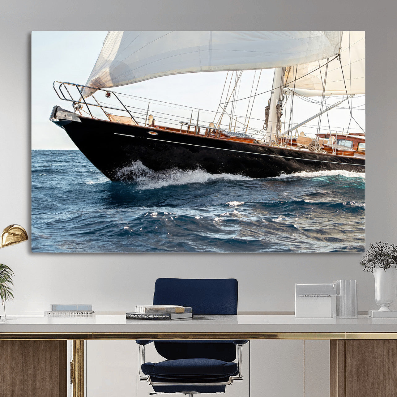 97168626-MGV-CV-36X24 - Boat Yacht Wall Art – Ocean Waves & Sailing Adventure Canvas Print, Nautical Elegance & Marine Journey for Living Room or Luxury Decor