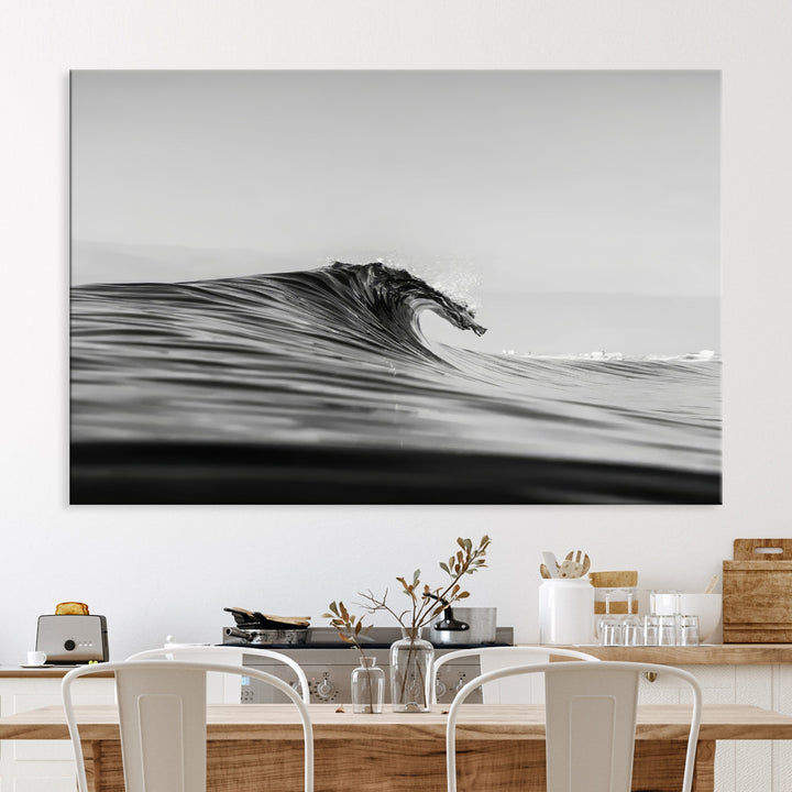 Black Wave Wall Art Canvas Print, Abstract Surf Print, Framed Minimalist Ocean Art Print, Large Black Water Printing Minimalist