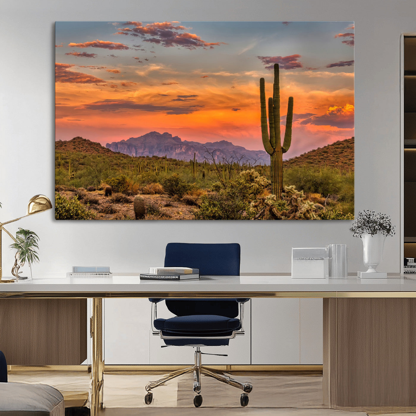 MGV-CV-36X24 - Saguaro Cactus Wall Art Canvas Print, Framed Arizona Sunset Art Picture Print, Sonoran Desert Perfect Southwestern Boho Decor Artwork