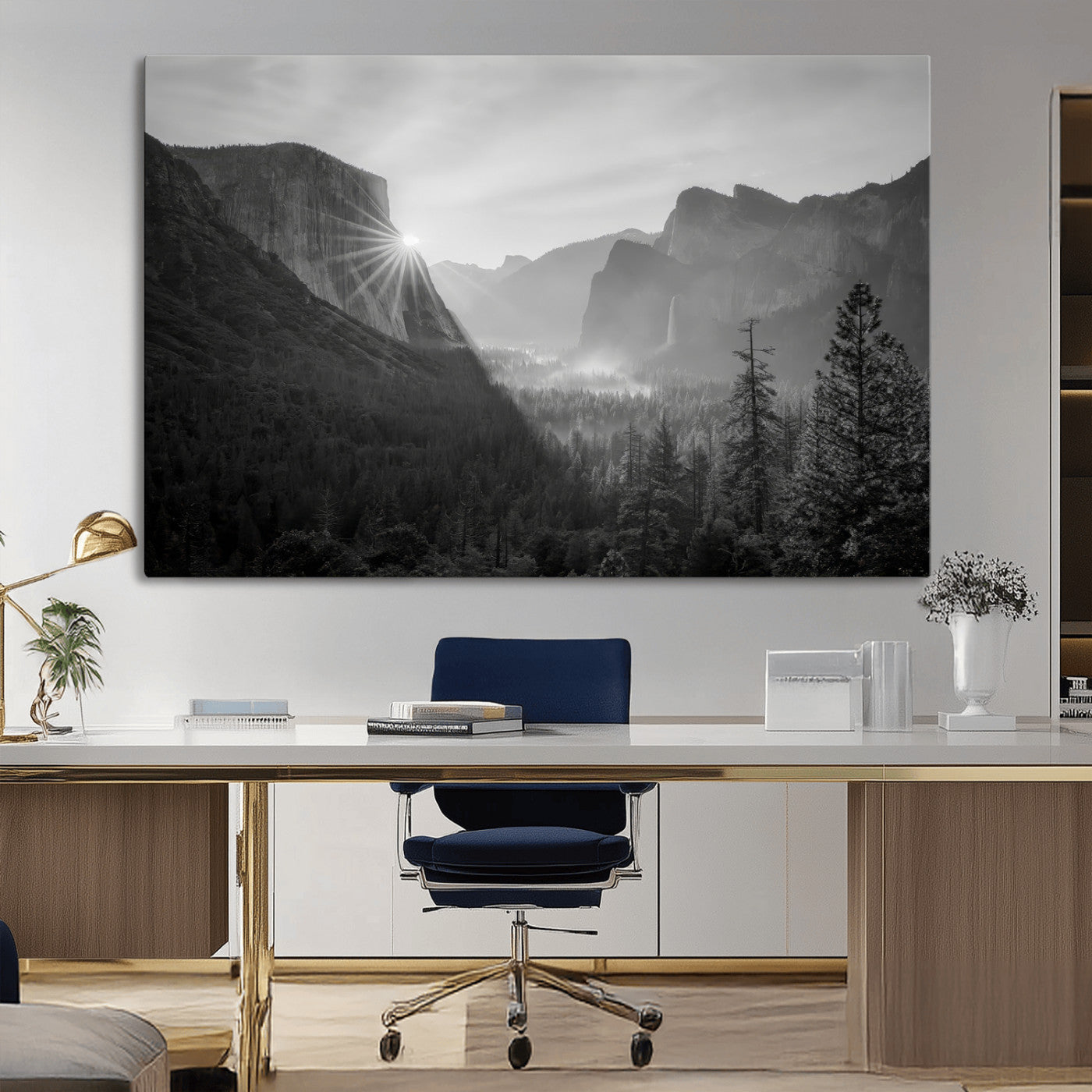 MGV-CV-36X24 - Yosemite Valley Wall Art Canvas Print, Framed El Capitan Sunrise Art Picture Print, Misty Mountain Perfect Modern Rustic Decor Artwork