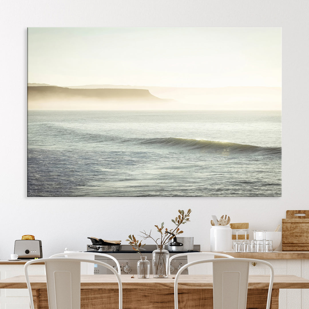 Coastal Cliffs Wall Art Canvas Print, Framed Misty Ocean Art Picture Print, Soft Morning Perfect Minimalistic Decor, Framed Misty Ocean Canvas