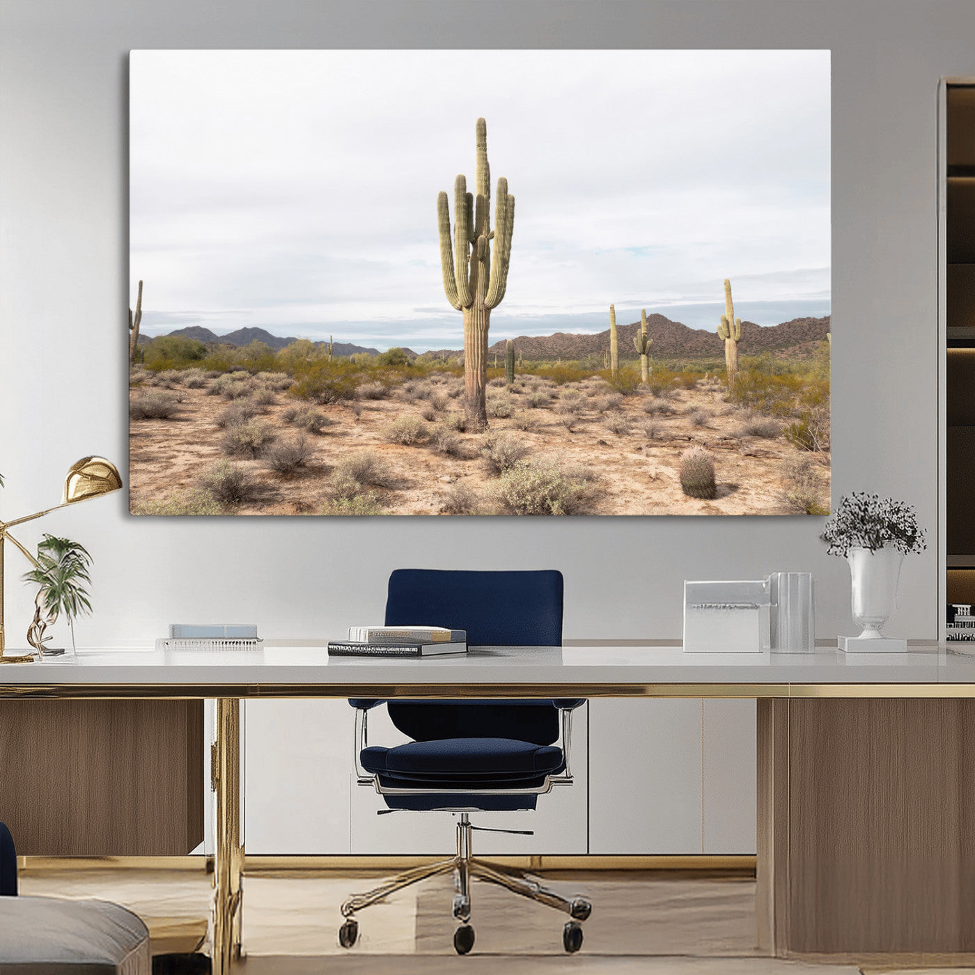 MGV-CV-36X24 - Saguaro Cactus Wall Art Canvas Print, Framed Desert Cactus Art Picture Print, Earthy Desert Perfect Southwestern Boho Decor Artwork