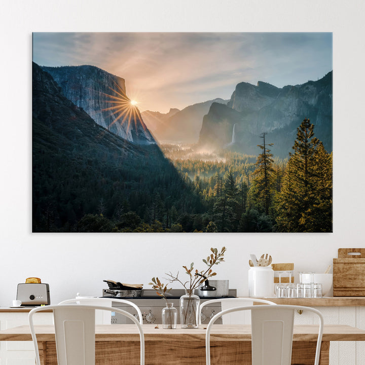 Yosemite Valley Wall Art Canvas Print, Framed Mountain Art Picture Print, National Park Perfect Vintage Decor
