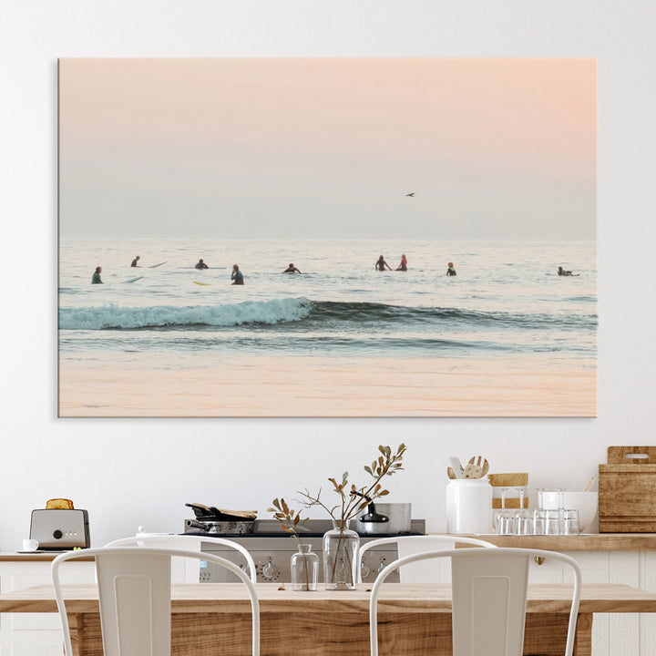 Pastel Ocean Wall Art Canvas Print, Framed Soft Sunset Art Picture Print, Calm Sea Perfect minimalist Decor