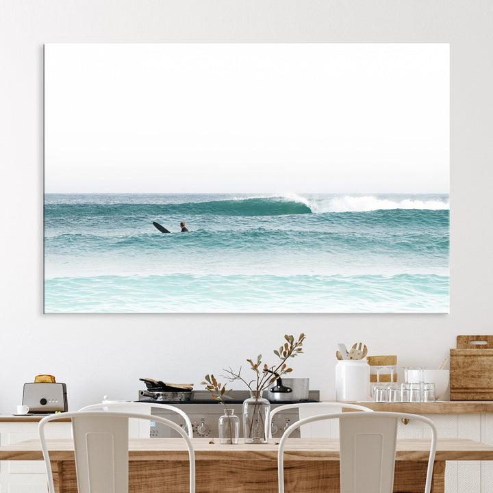 Surfing Wall Art Canvas Print, Framed Ocean Art Picture Print, Waves Perfect Minimalist Decor