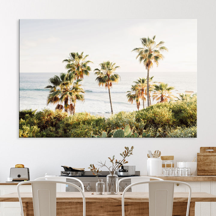 California Coast Wall Art Canvas Print, Framed Palm Trees Art Picture Print, Coastal Landscape Perfect Coastal Minimalist Decor
