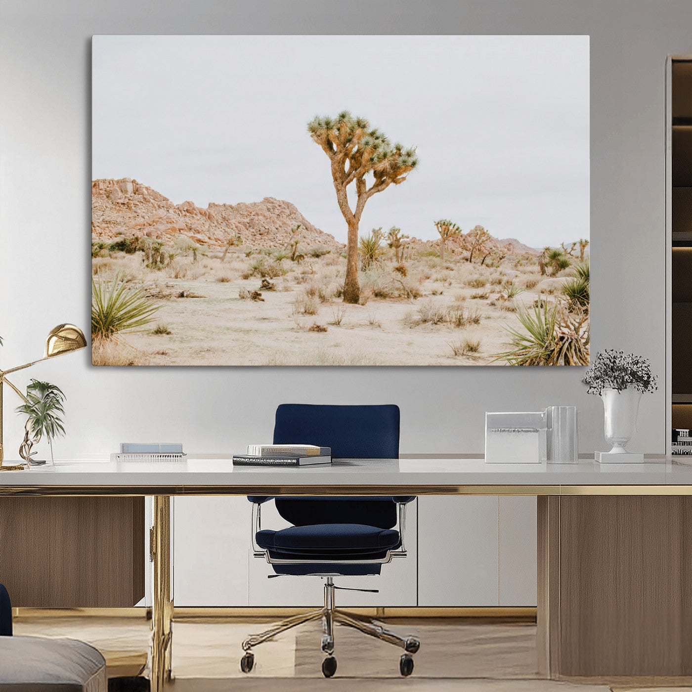 MGV-CV-36X24 - Joshua Tree Wall Art Canvas Print, Framed Neutral Desert Art Picture Print, Earthy Landscape Perfect Neutral Boho Decor Artwork