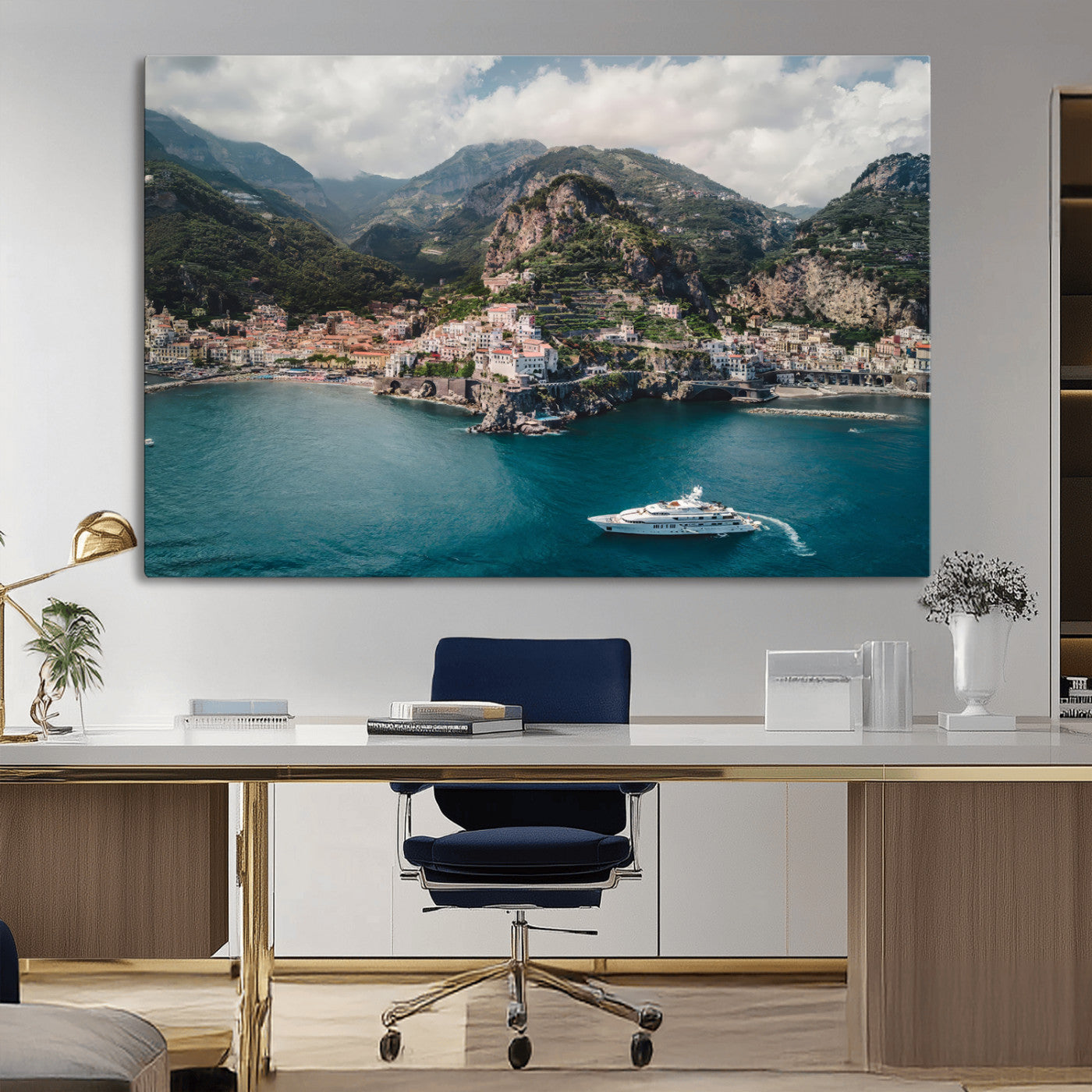 MGV-CV-36X24 - Amalfi Coast Wall Art Canvas Print, Framed Italy Travel Art Picture Print, Mediterranean Landscape Perfect Mediterranean Coastal Decor Artwork