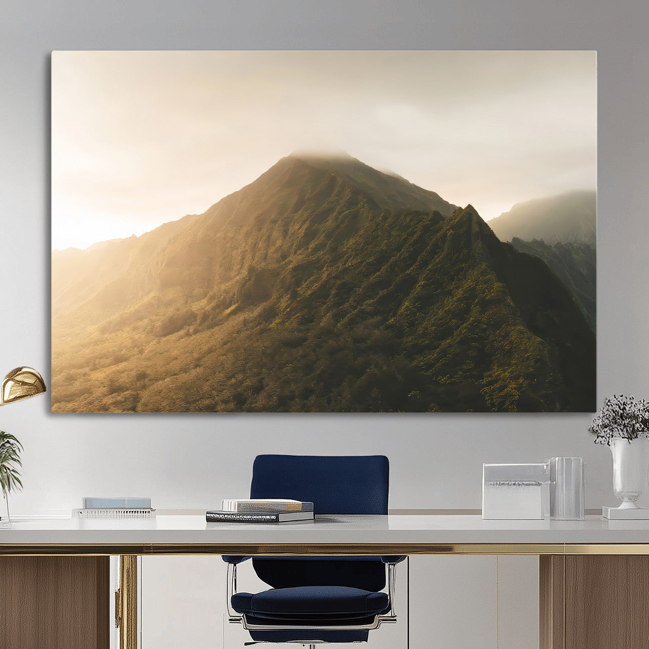 42338636-MGV-CV-36X24-Mountain Wall Art – Framed Sunset Landscape Canvas Artwork, Serene Nature Design, Rustic Decor for Home, Office