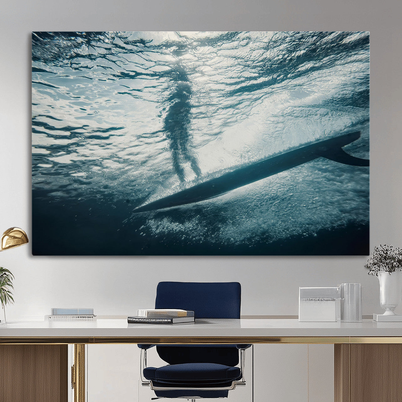 MGV-CV-36X24 - Submerged Surf Wall Art Canvas Print, Framed Underwater Perspective Art Picture Print, Ocean Surf Perfect Coastal Adventure Decor Artwork