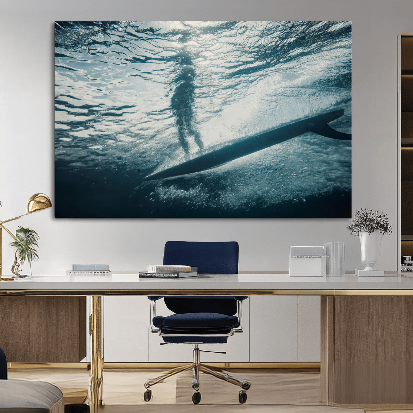 MGV-CV-36X24 - Submerged Surf Wall Art Canvas Print, Framed Underwater Perspective Art Picture Print, Ocean Surf Perfect Coastal Adventure Decor Artwork