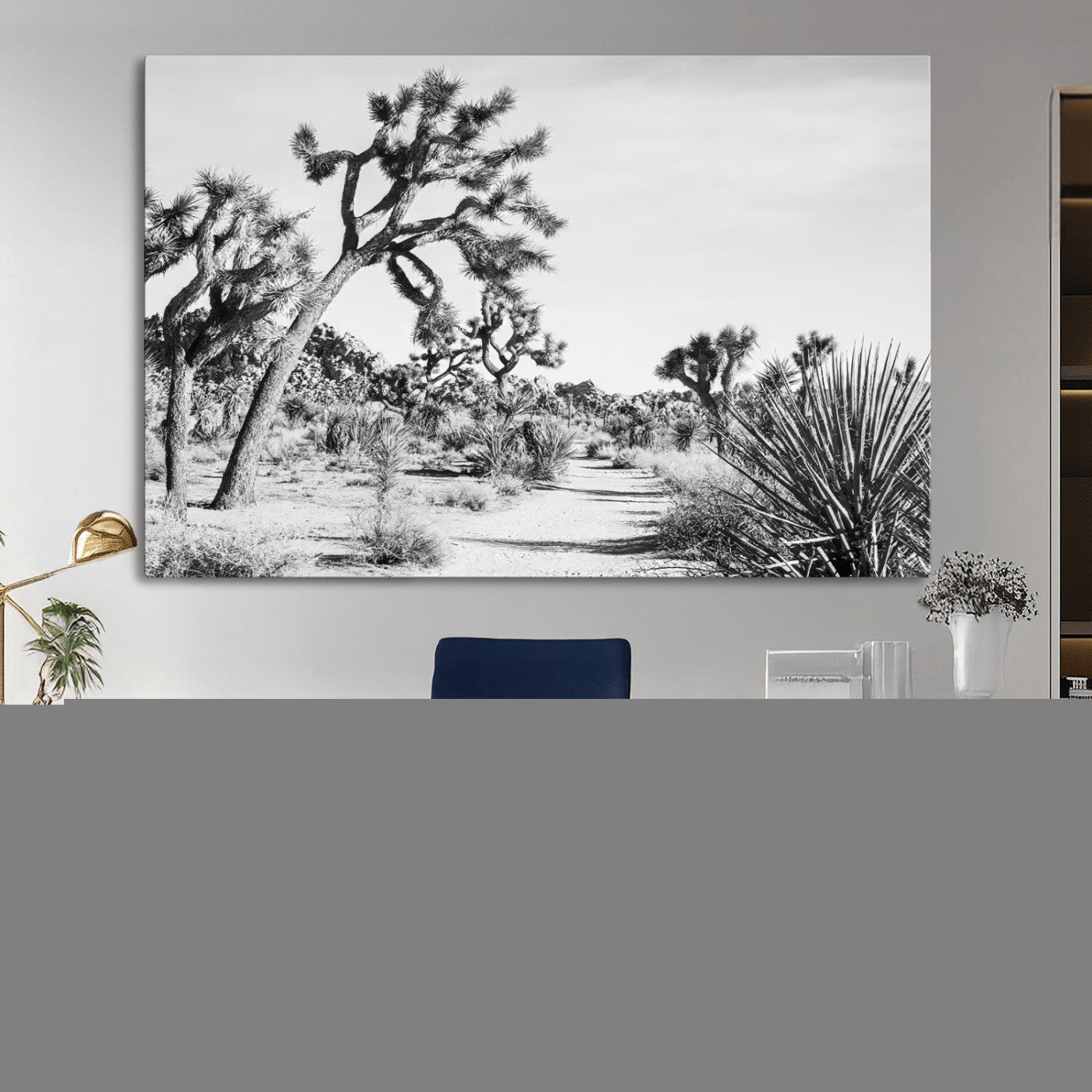 MGV-CV-36X24 - Joshua Tree Wall Art Canvas Print, Framed Desert Path Art Picture Print, Monochrome Desert Perfect Minimalist Desert Decor Artwork