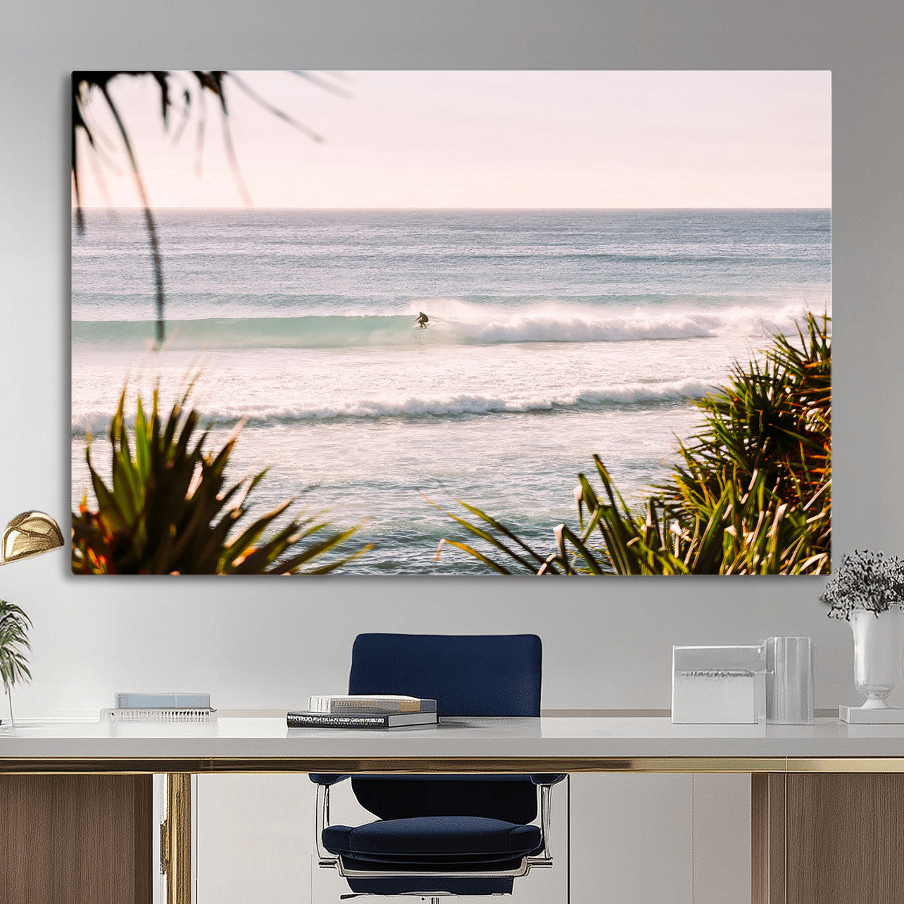 23287092-MGV-CV-36X24 - Ocean Surfer Wall Art Canvas Print | Framed Coastal Surf Art Picture Tropical Beach Artwork for Home Office