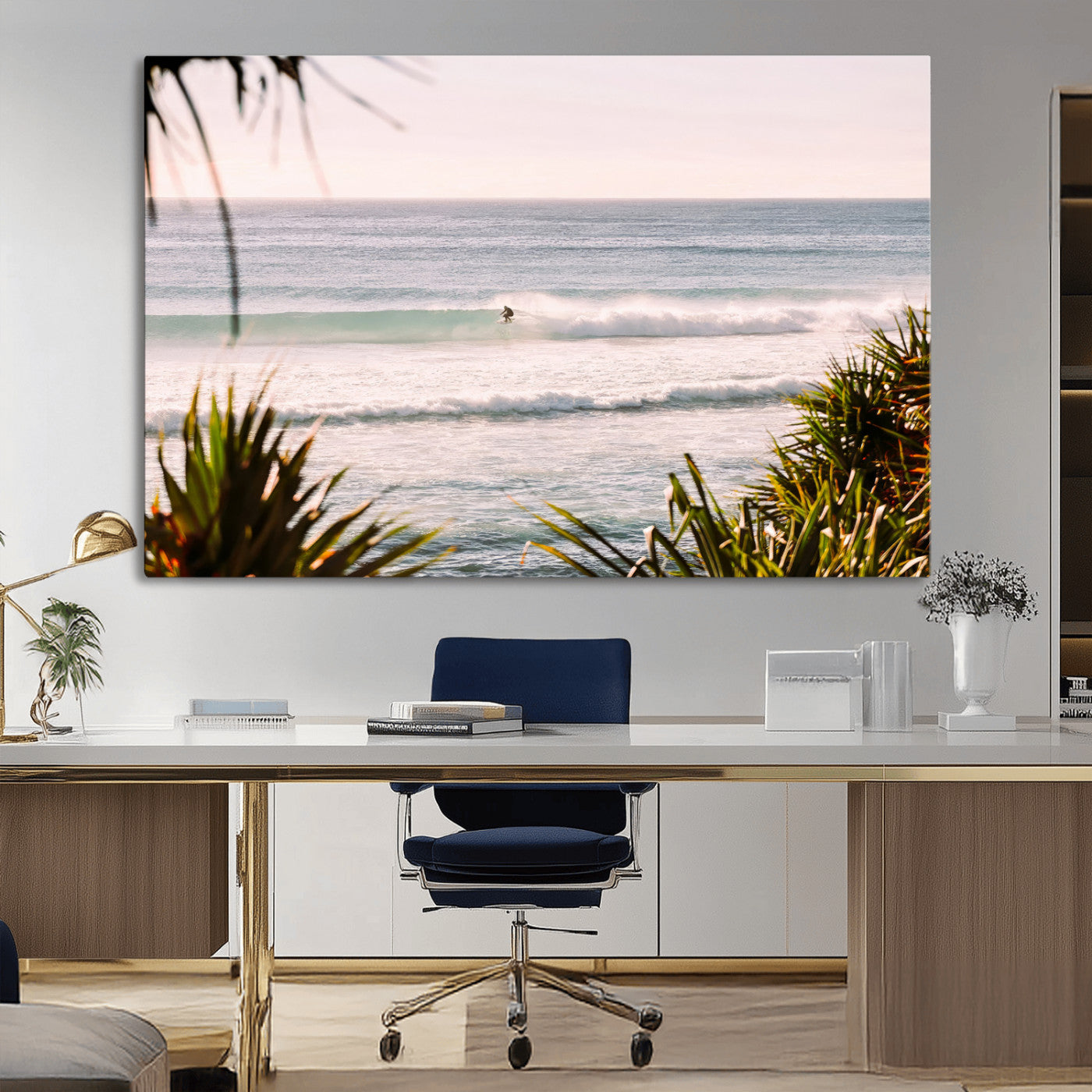 MGV-CV-36X24 - Ocean Surfer Wall Art Canvas Print, Framed Coastal Surf Art Picture Print, Tropical Beach Perfect Tropical Coastal Decor Artwork