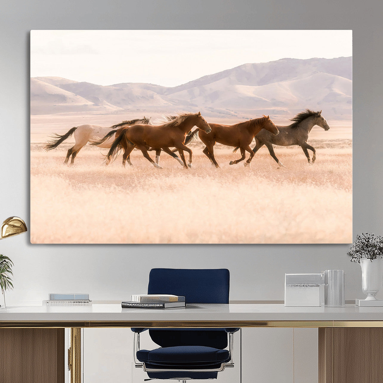 HORSESH-MGV-CV-36X24 - Wild Horses Wall Art – Running Freedom Canvas Print, Graceful Movement, Outdoor Landscape, Nature’s Power and Spirit, Home or Office Decor