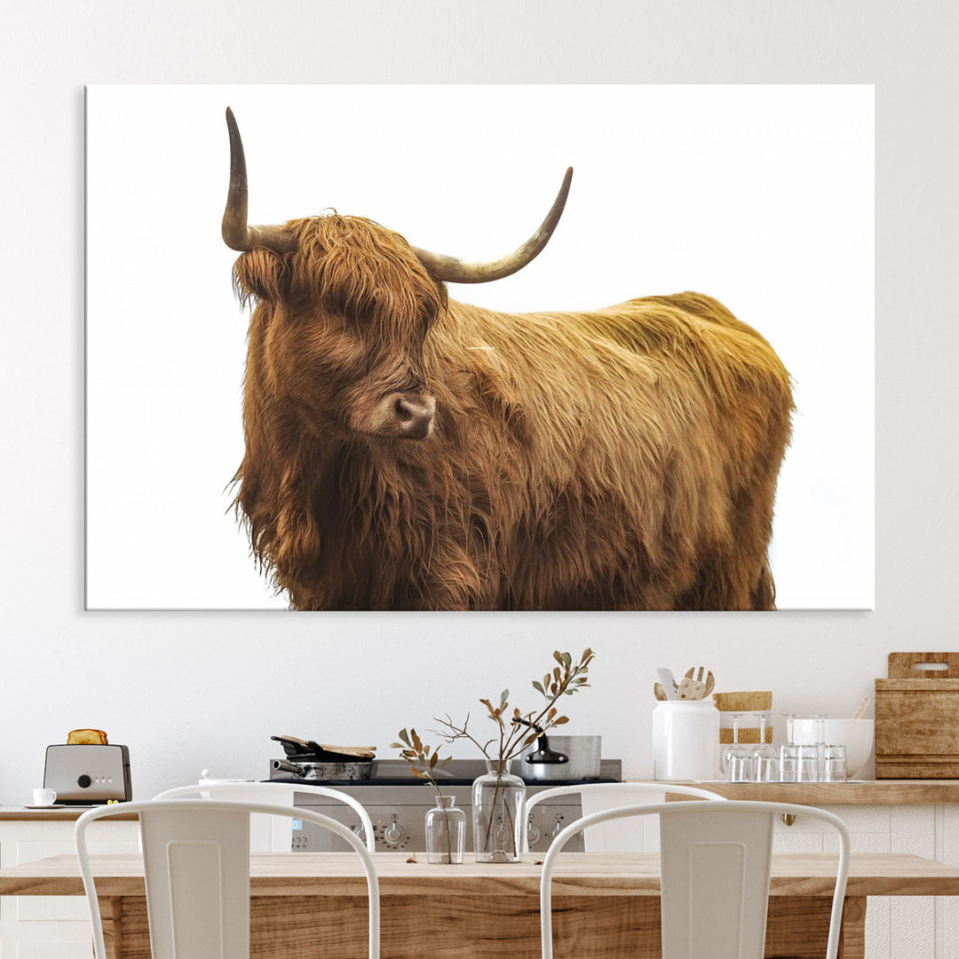 Highland Cow Wall Art Canvas Print, Scottish Bull Print, Framed Rustic Farmhouse Art Print, Large Country Animal Printing Perfect for Farmhouse Decor