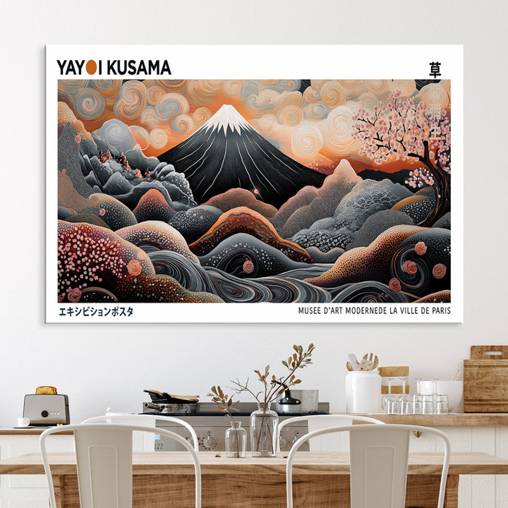 Modern Japanese Wall Art Print, Yayoi Kusama Wall Art Print, Abstract Mount Fuji Canvas Print Japanese Landscape Art Printing