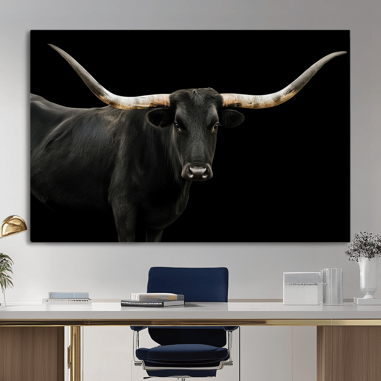 23572907-MGV-CV-36X24 - Texas Longhorn Wall Art Canvas Print, Framed Rustic Western Art Picture Print, Farmhouse Animal Perfect Modern Western Minimalist Decor Artwork