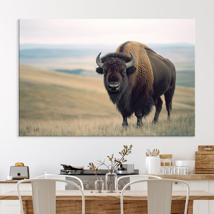 Bison Wall Art Canvas Print, Buffalo Canvas Print Print, Framed American Bison Decor Art Print, Large Frontier Style Printing Perfect