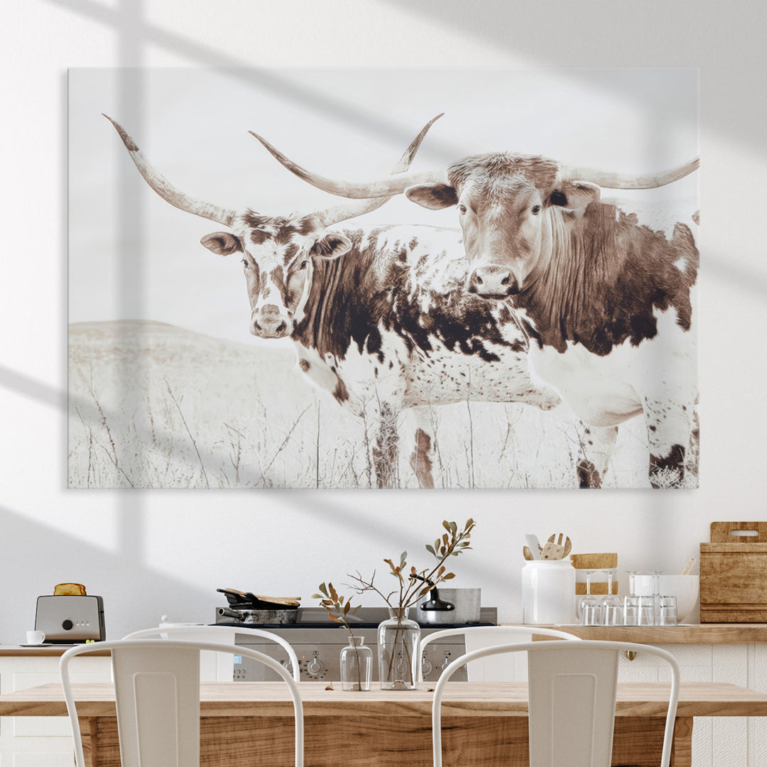 Longhorn Wall Art Canvas Print, Longhorn Wall Art Wall Art Canvas Print, Western Cow Canvas Print, Framed Rustic Farm Decor Art Print,