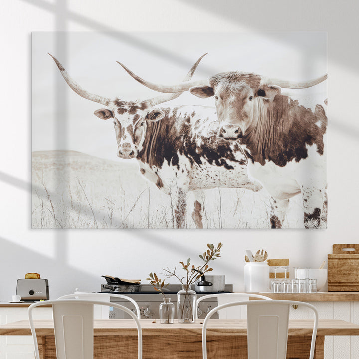 Longhorn Wall Art Canvas Print, Longhorn Wall Art Wall Art Canvas Print, Western Cow Canvas Print, Framed Rustic Farm Decor Art Print,