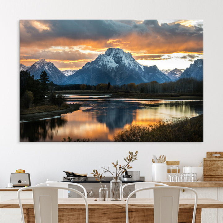 Mountain Sunset Wall Art Canvas Print, Framed Alpine Wilderness Art Picture Print, Golden Hour Perfect Wilderness Decor Artwork