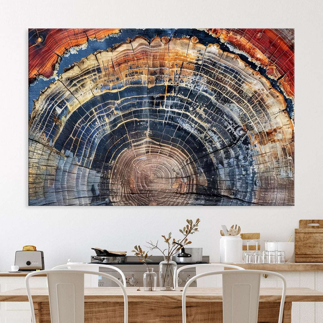 Tree Rings Canvas Wall Art Print, Framed Wood Texture Art Picture Print, Petrified Wood Perfect Modern Rustic Decor Artwork