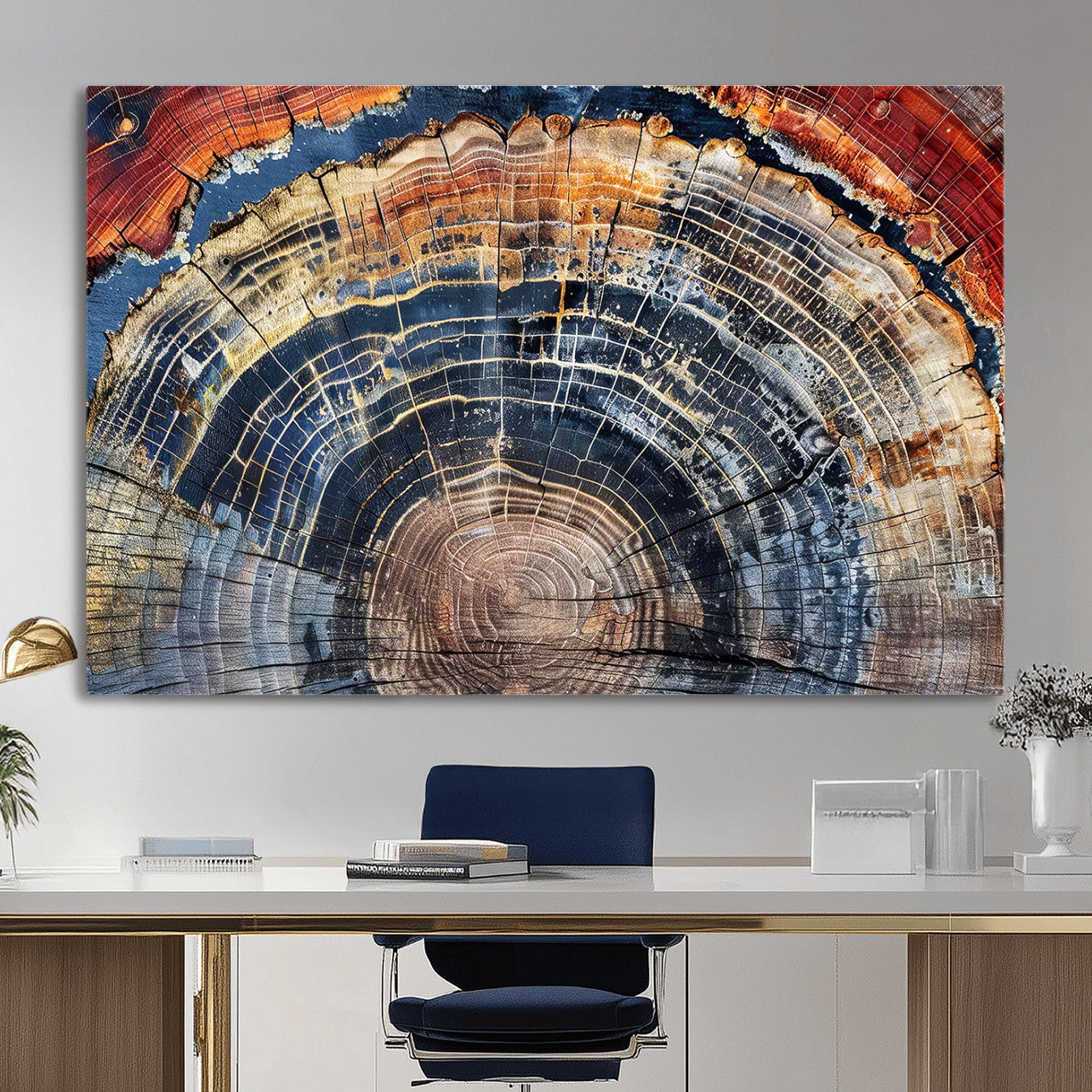 60292921-MGV-CV-36X24 - Vintage Tree Rings Wall Art Canvas Print – Framed Wood Art Picture Petrified Wood Artwork for Home, Office, Living Room