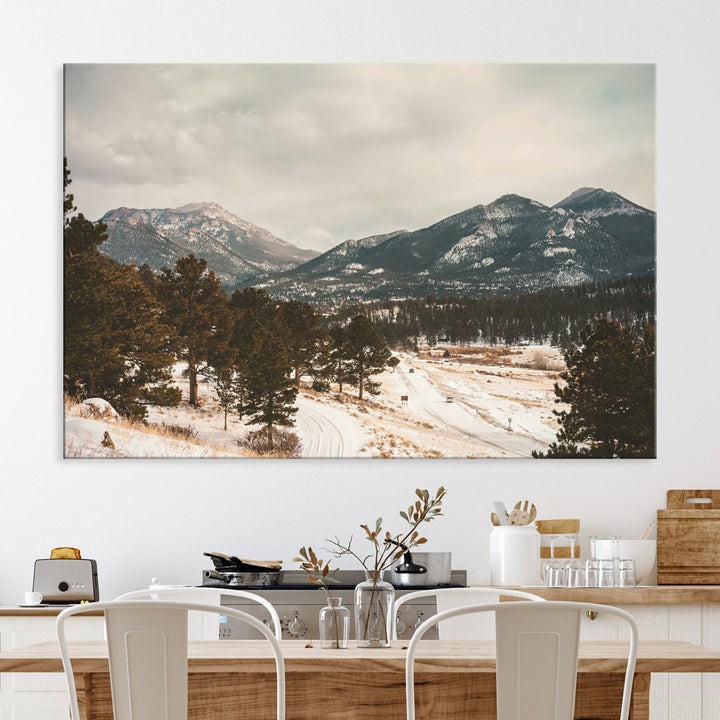 Mountain Landscape Wall Art Canvas Print, Framed Snowy Peaks Art Picture Print, Alpine Aesthetic Perfect Rustic Winter Decor Artwork