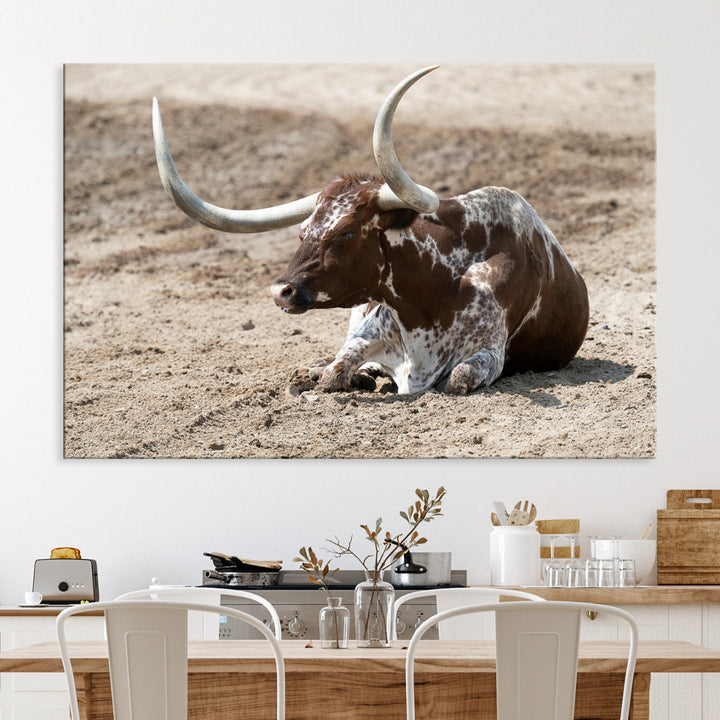 Texas Longhorn Wall Art Canvas Print, Framed Country Living Art Picture Print, Farmhouse Perfect Western Decor Artwork