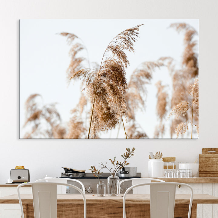 Pampas Grass Wall Art Canvas Print, Framed Neutral Tones Art Picture Print, Minimalist Nature Perfect Boho Decor Artwork