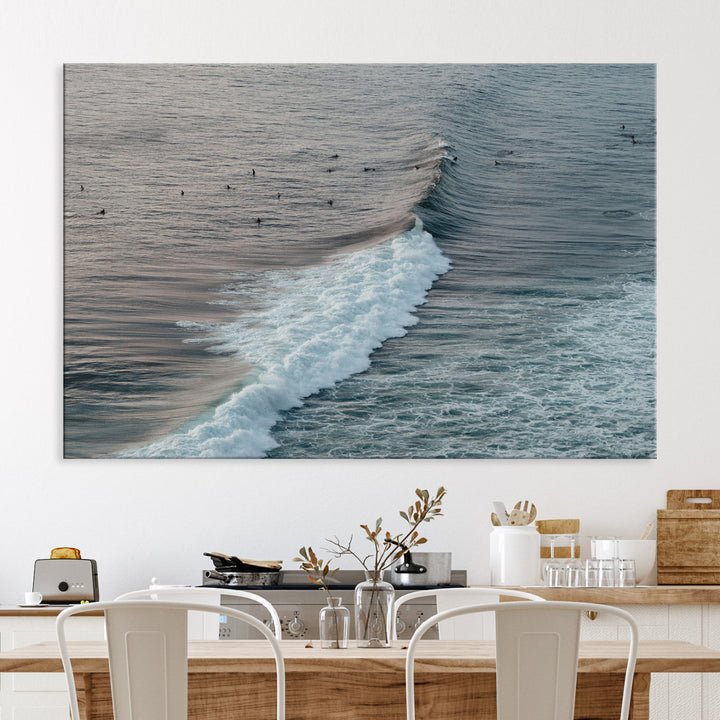 Ocean Waves Wall Art Canvas Print, Framed Coastal Serenity Art Picture Print, Surf Perfect Coastal Decor Artwork