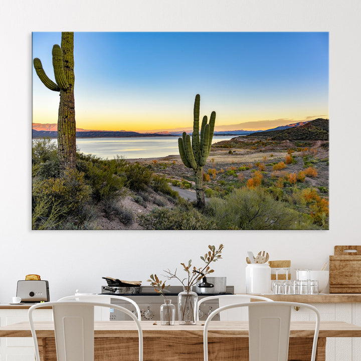 Saguaro Cactus Wall Art Canvas Print, Framed Desert Sunset Art Picture Print, Southwestern Perfect Southwestern Decor Artwork