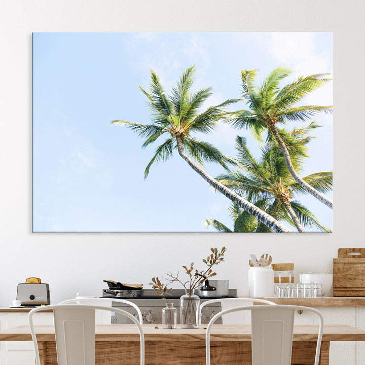 Palm Trees Wall Art Canvas Print, Framed Tropical Art Picture Print, Coastal Perfect Tropical Decor Artwork