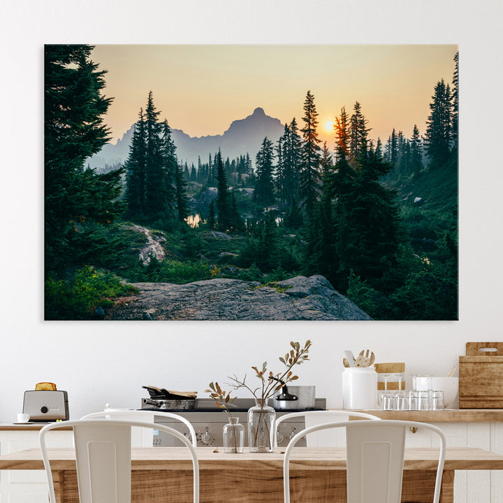 Mountain Wall Art Canvas Print, Framed Forest Serenity Art Picture Print, Mountain Perfect Rustic Decor Artwork