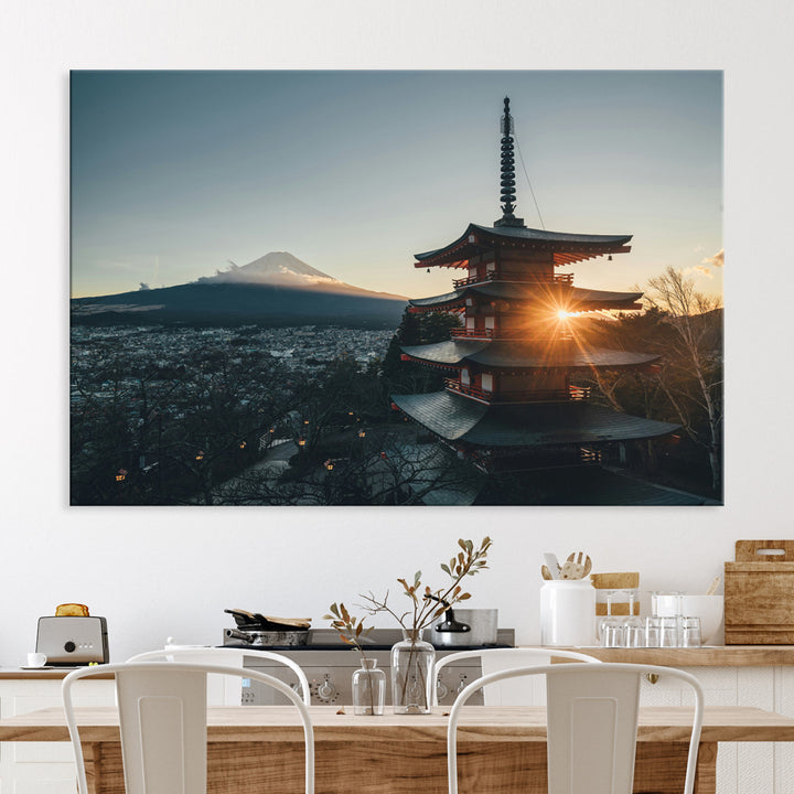 Mount Fuji Wall Art Canvas Print, Framed Japan Travel Art Picture Print, Chureito Pagoda Perfect Zen Minimalism Decor Artwork