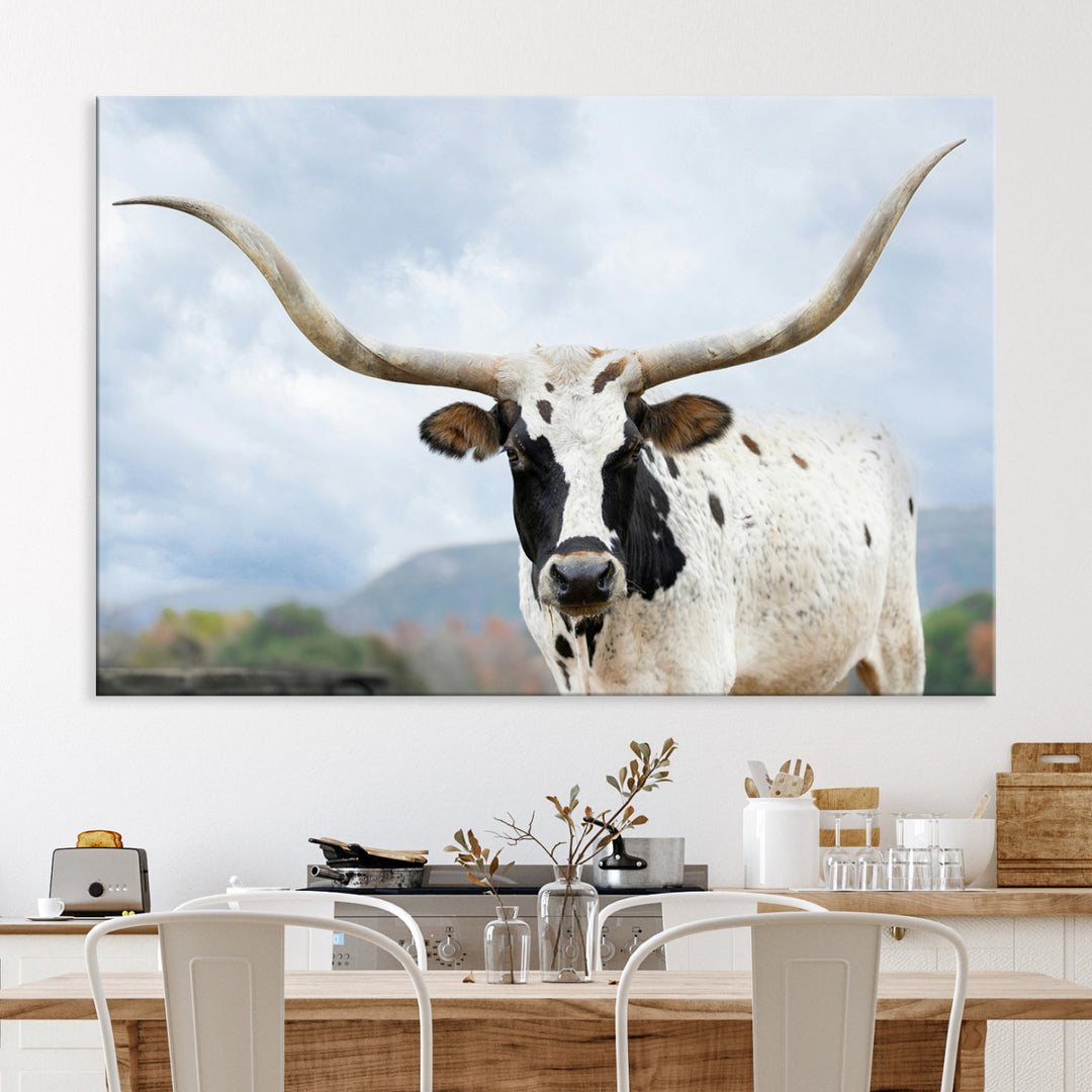 Texas Longhorn Wall Art Canvas Print, Framed Western Rustic Art Picture Print, Farmhouse Decor Perfect Farmhouse Decor Artwork