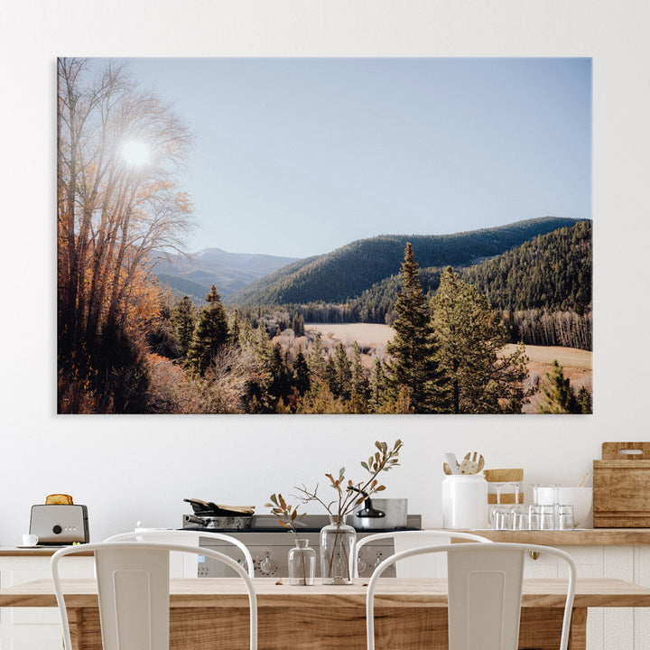 Rustic Landscape Wall Art Canvas Print, Framed Serene Valley Art Picture Print, Pine Tree Horizon Perfect Rustic Cabin Decor Artwork