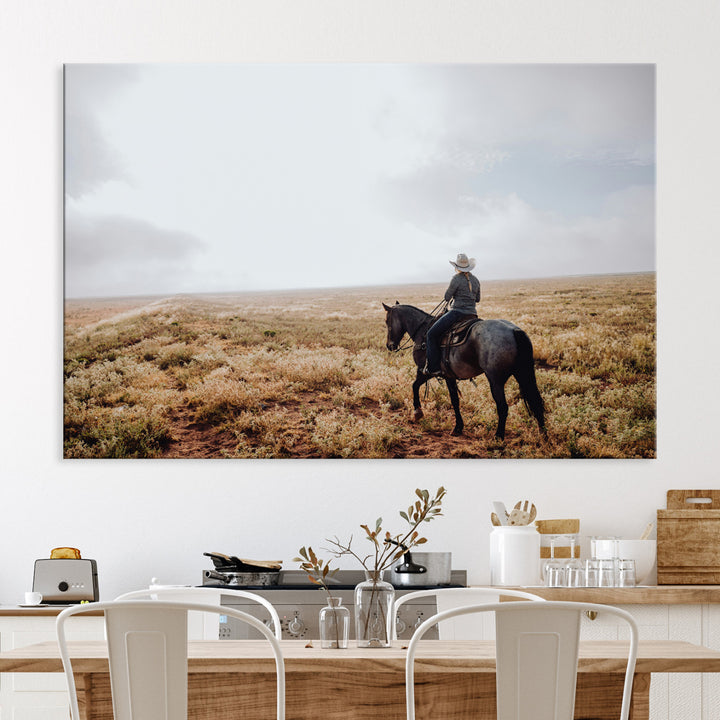 Cowboy Wall Art Wall Art Canvas Print, Framed Western Canvas Art Picture Print, Rustic Ranch Scene Perfect Rustic Western Decor Artwork