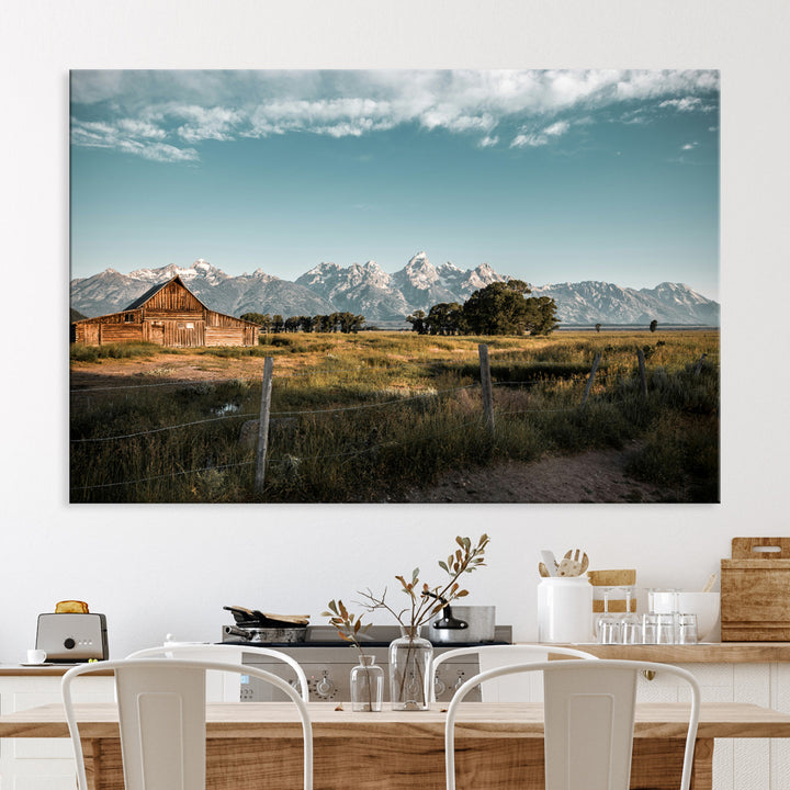 Rustic Farmhouse Wall Art Canvas Print, Framed Mountain Cabin Art Picture Print, Western Landscape Perfect Rustic Farmhouse Decor Artwork